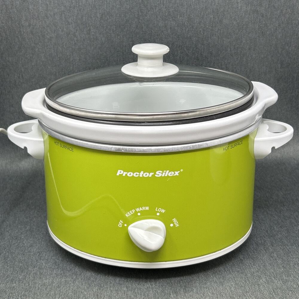 Vintage Proctor Silex Oval Slow Cooker Green Small Crock Pot Model 33113Y 1.5 Qt